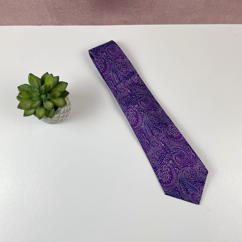 Geoffrey Beene Purple Blue Paisley Tie Men Accessories Work Attire Designer
